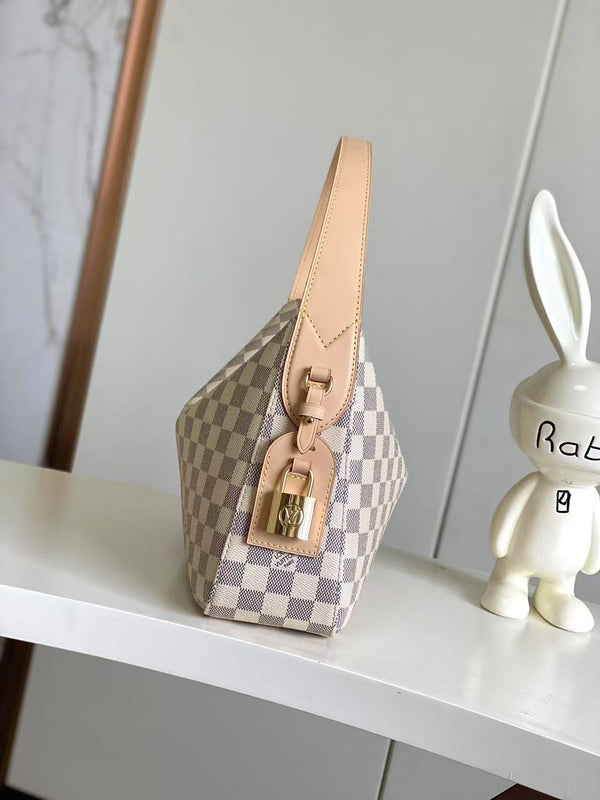 Slouchy PM 33cm Black White Damier Azur Coated Canvas & Cowhide