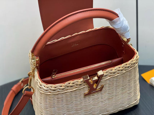 LV Capucines BB Top Handle in pelle di mucca e rattan HW