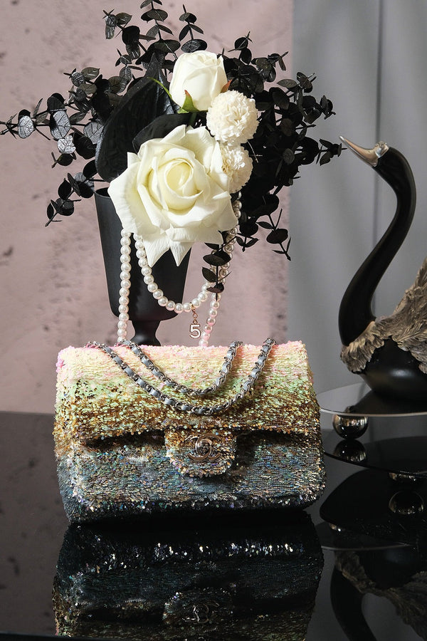 CC 2026 Flap Bag 21cm Multicolors Sequin Leather