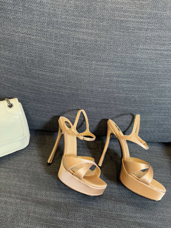 YSL 26S Cross-Strap Sandals 150 Mm Satin