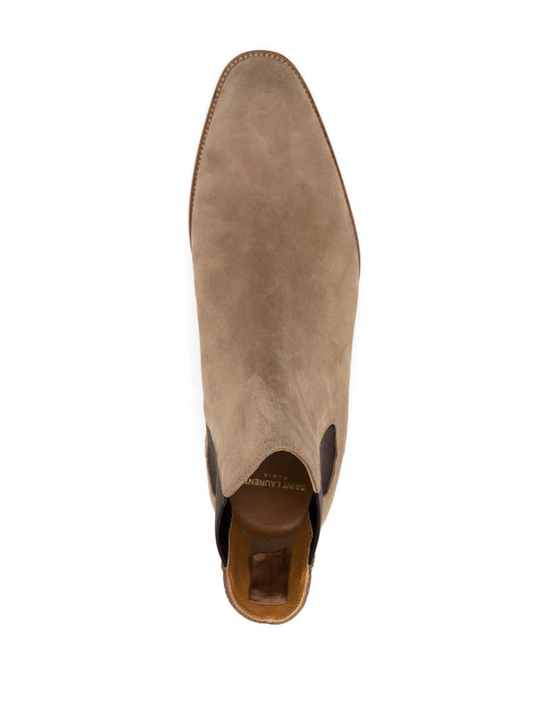 Saint Laurent Wyatt Suede Chelsea Boots Beige Brown