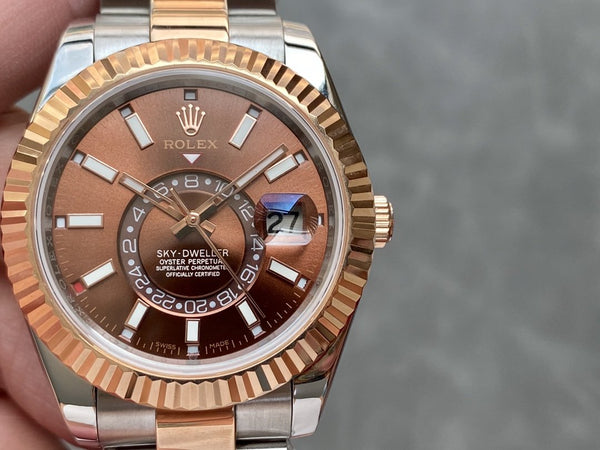 SKY-DWELLER TWO-TONE 42 ROSE GOLD BEZEL BROWN DIAL