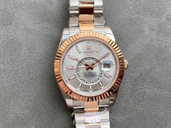 SKY-DWELLER TWO-TONE 42 ROSE GOLD BEZEL GREY DIAL