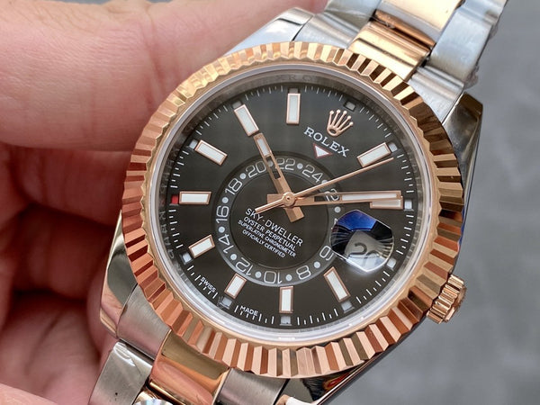 SKY-DWELLER TWO-TONE 42 ROSE GOLD BEZEL BLACK DIAL