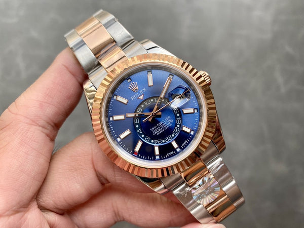 SKY-DWELLER TWO-TONE 42MM ROSE GOLD BEZEL BLUE DIAL