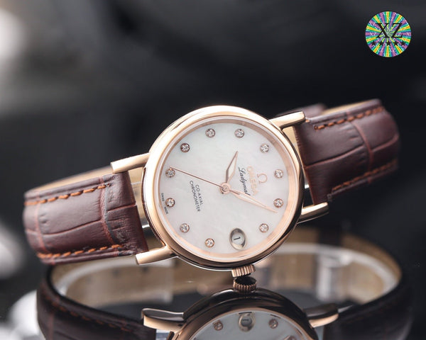 DE VILLE LADYMATIC 31MM MOP DIAL LEATHER STRAP