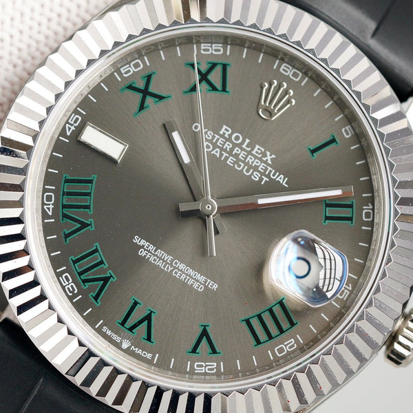 DATEJUST II 41MM STAINLESS STEEL CASE WIMBLEDON DIAL RUBBER STRAP