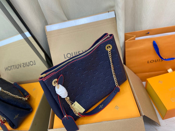 SURENE MM 36CM MONOGRAMMA BLU PELLE DI VITELLO GRANULATA