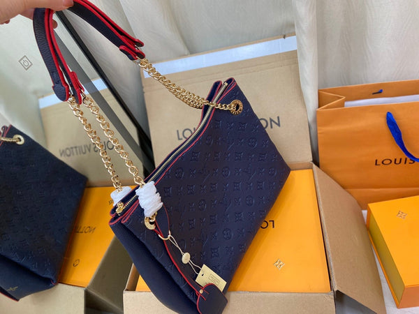 SURENE MM 36CM MONOGRAMMA BLU PELLE DI VITELLO GRANULATA