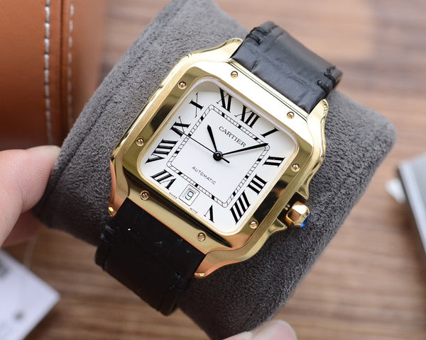 SANTOS DE CARTIE 39MM GOLD CASE LEATHER STRAP