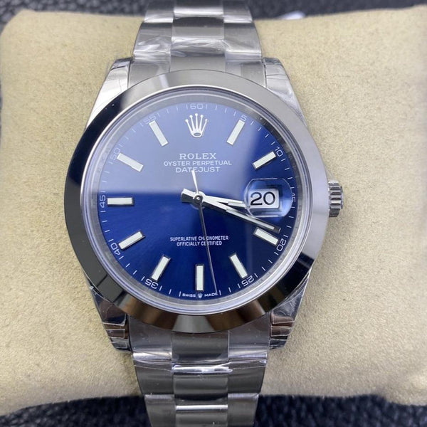 DATEJUST 41MM SMOOTH BEZEL BLUE DIAL OYSTER BRACELET