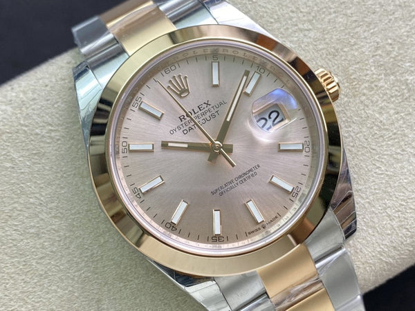 DATEJUST 41MM SMOOTH BEZEL GOLD STEEL GREY DIAL