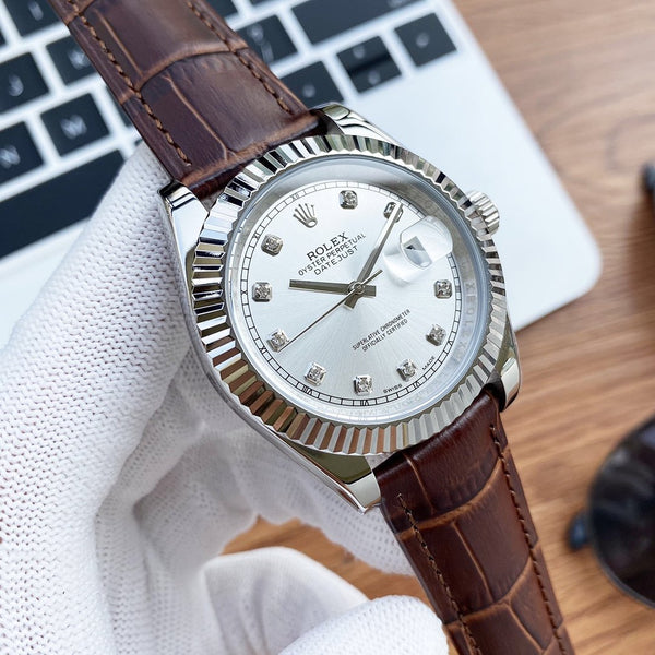 DATEJUST 41 STAINLESS STEEL DIAMOND NUMERALS LEATHER STRAP