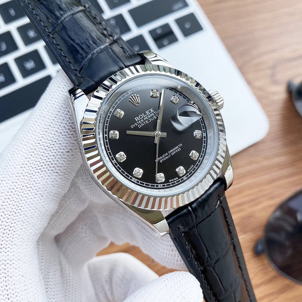 DATEJUST 41 STAINLESS STEEL DIAMOND NUMERALS LEATHER STRAP