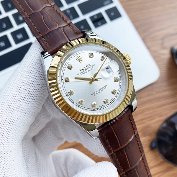 DATEJUST 41 STAINLESS STEEL DIAMOND NUMERALS LEATHER STRAP