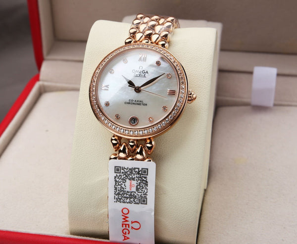 DEVILLE PRESTIGE 32MM ROSE GOLD DIAMOND BEZEL MOP DIAL