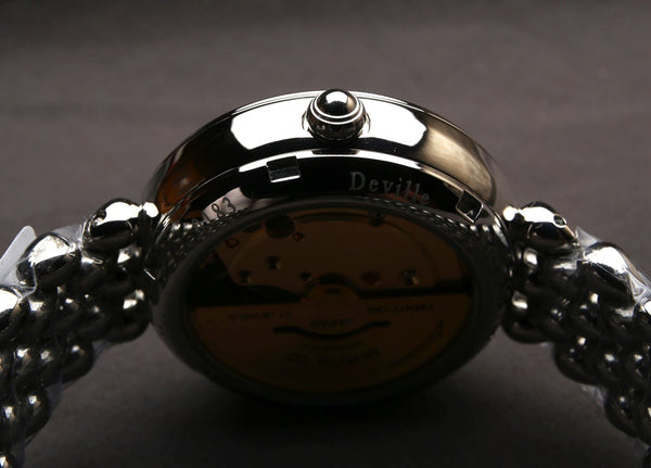 DEVILLE PRESTIGE 32MM STEEL DIAMOND BEZEL BLUE MOP DIAL