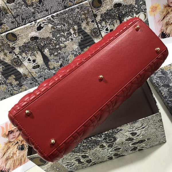 LARGE LADY BAG 32CM RED CANNAGE LAMBSKIN