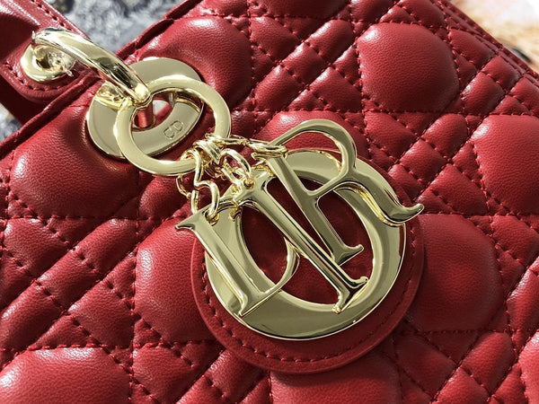 LARGE LADY BAG 32CM RED CANNAGE LAMBSKIN