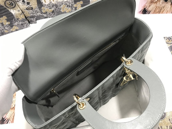 LARGE LADY BAG 32CM GRAY CANNAGE LAMBSKIN