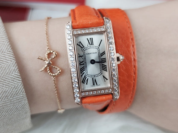 TANK AMERICAINE QUARTZ ORO ROSA LUNETTA DIAMANTI QUADRANTE ARGENTO