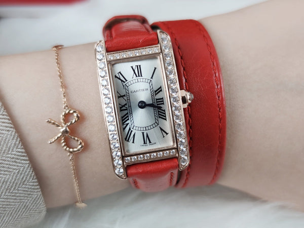 TANK AMERICAINE QUARTZ ORO ROSA LUNETTA DIAMANTI QUADRANTE ARGENTO