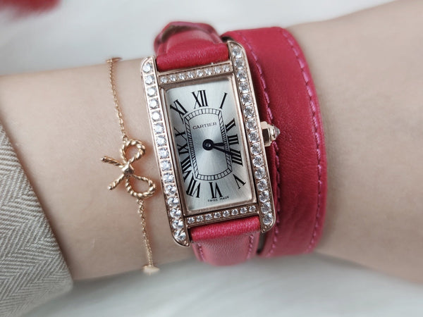 TANK AMERICAINE QUARTZ ORO ROSA LUNETTA DIAMANTI QUADRANTE ARGENTO