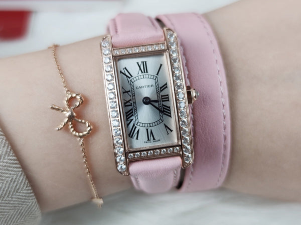 TANK AMERICAINE QUARTZ ORO ROSA LUNETTA DIAMANTI QUADRANTE ARGENTO