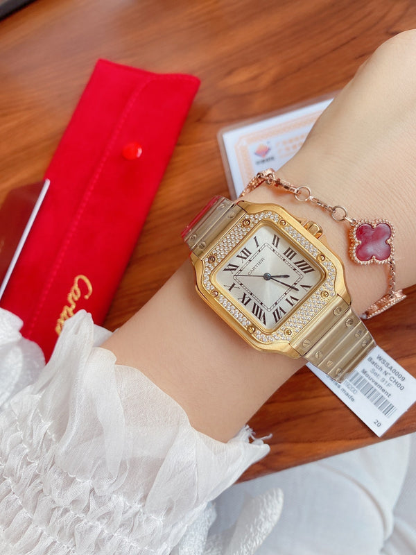 SANTOS LADY 35MM QUARTZ 35MM GOLD DIAMOND
