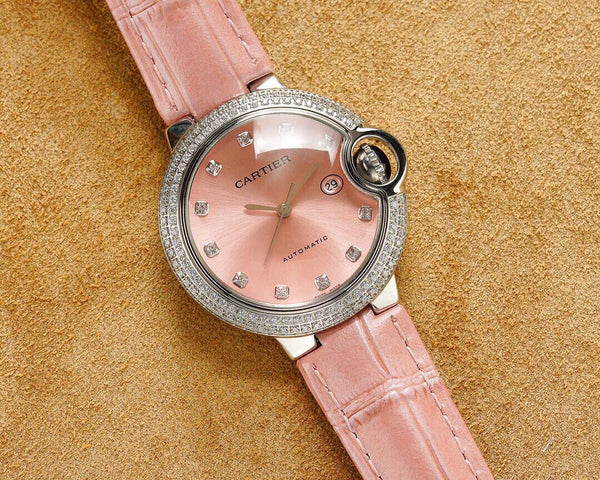 BALLON BLEU 33MM STEEL CASE DIAMOND NUMERALS LEATHER STRAP