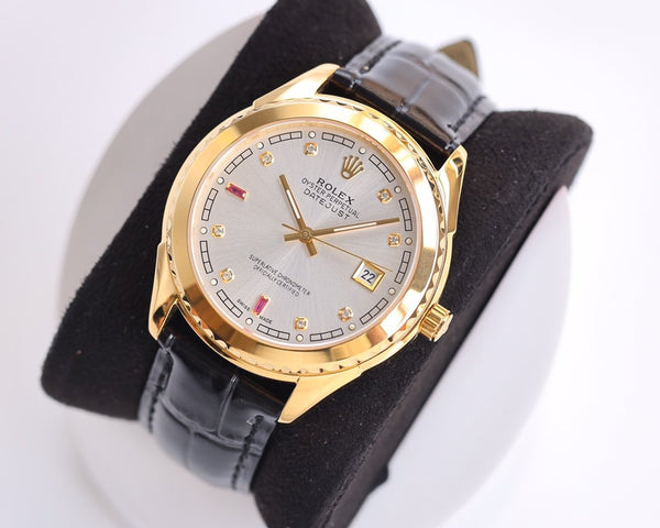 DATEJUST 40MM SMOOTH BEZEL GOLD CASE BLACK LEATHER