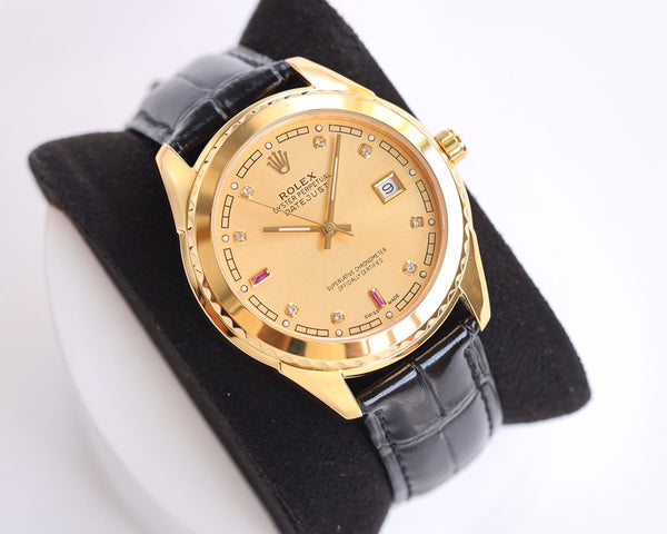 DATEJUST 40MM SMOOTH BEZEL GOLD CASE BLACK LEATHER
