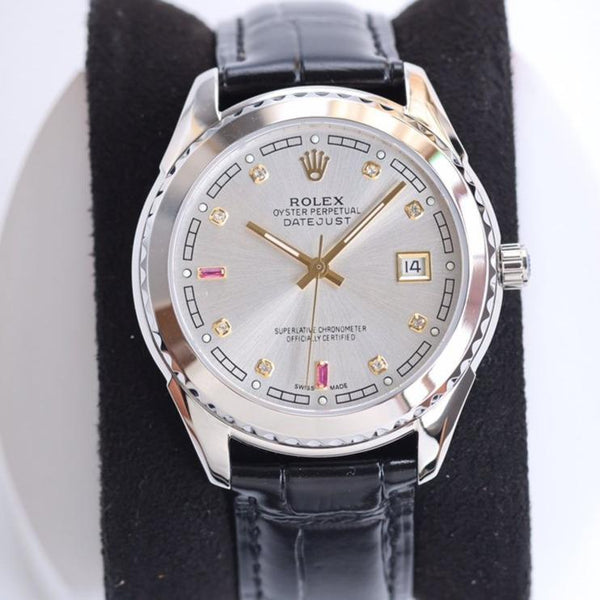 DATEJUST 40MM SMOOTH BEZEL STEEL CASE BLACK LEATHER