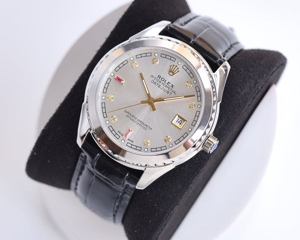 DATEJUST 40MM SMOOTH BEZEL STEEL CASE BLACK LEATHER