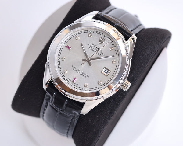 DATEJUST 40MM SMOOTH BEZEL STEEL CASE BLACK LEATHER