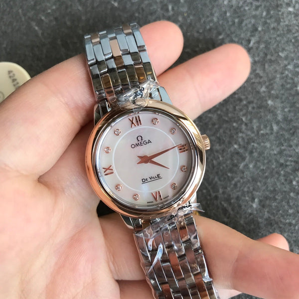 DEVILLE PRESTIGE 27MM QUARTZ ROSE GOLD STEEL DIAMOND NUMERALS