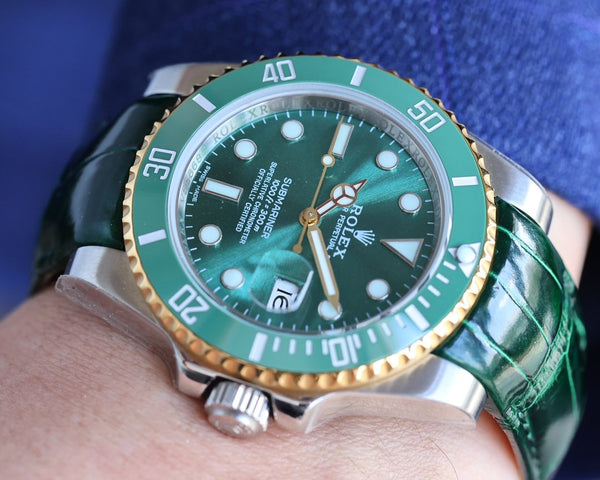 SUBMARINER DATE 40 STEEL CASE GOLD GREEN CERAMIC LEATHER