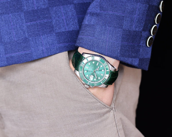 SUBMARINER DATE 40 STEEL CASE GOLD GREEN CERAMIC LEATHER