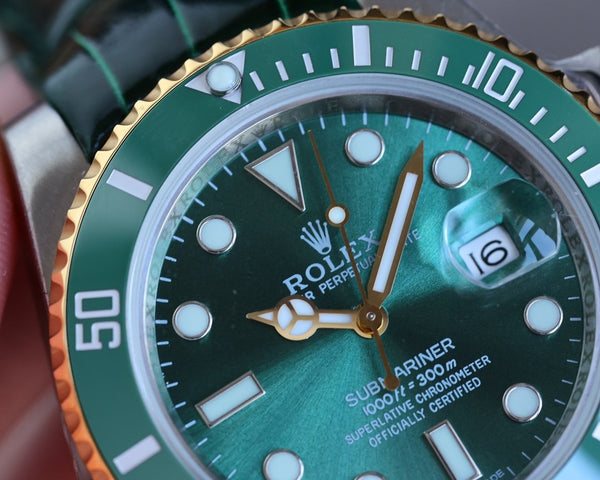 SUBMARINER DATE 40 STEEL CASE GOLD GREEN CERAMIC LEATHER