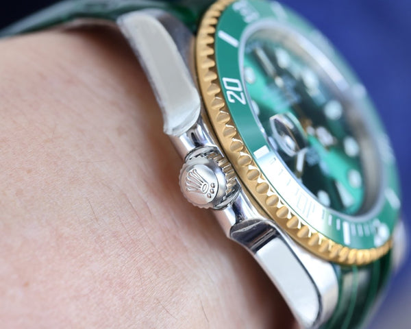 SUBMARINER DATE 40 STEEL CASE GOLD GREEN CERAMIC LEATHER