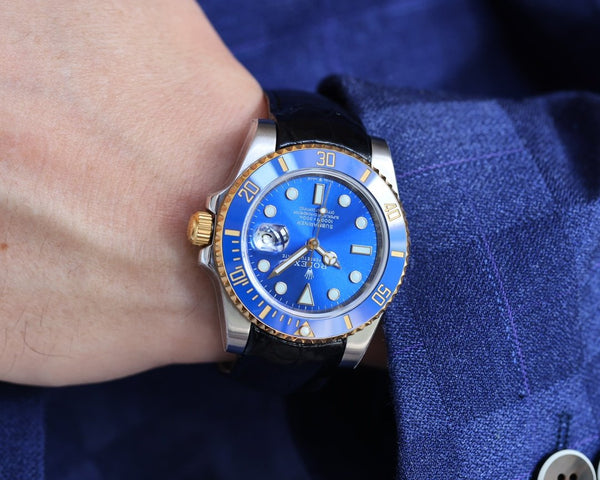 SUBMARINER DATE 40 STEEL CASE GOLD BLUE CERAMIC LEATHER