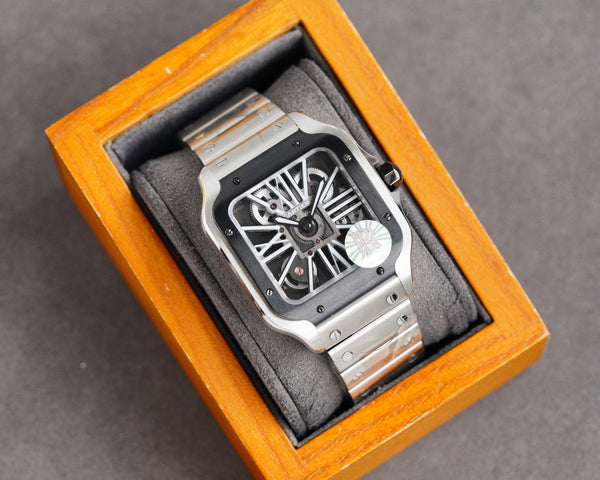 SANTOS DE CARTIE STAINLES STEEL SKELETON DIAL ROSE GOLD BEZEL