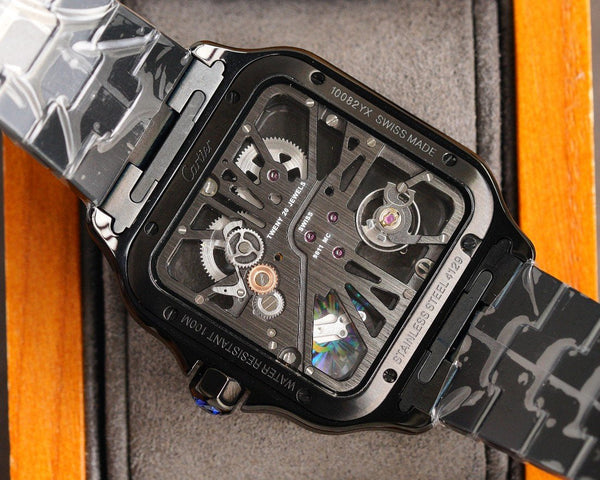 SANTOS DE CARTIE STAINLES STEEL SKELETON DIAL ALL BLACK