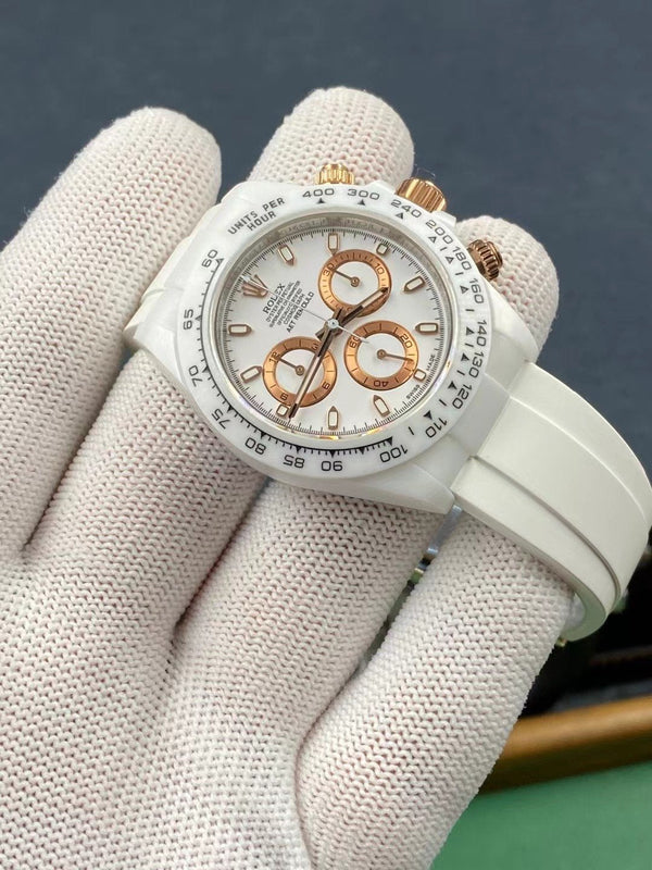 DAYTONA CUSTOM 40MM WHITE CERAMIC YELLOW WHITE DIAL