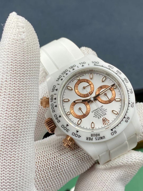 DAYTONA CUSTOM 40MM WHITE CERAMIC YELLOW WHITE DIAL