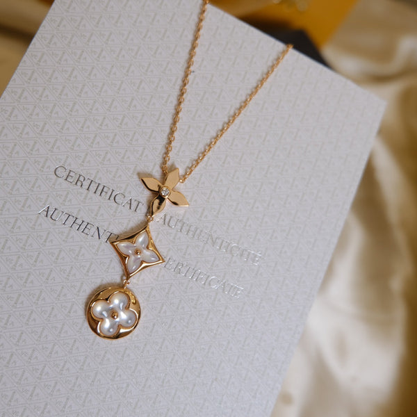 BLOSSOM NECKLACE PINK GOLD MOP 3 MOTIF