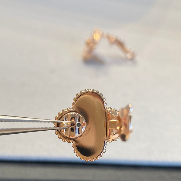 CLOVER MOP PINK-GOLD DIAMOND EARRINGS