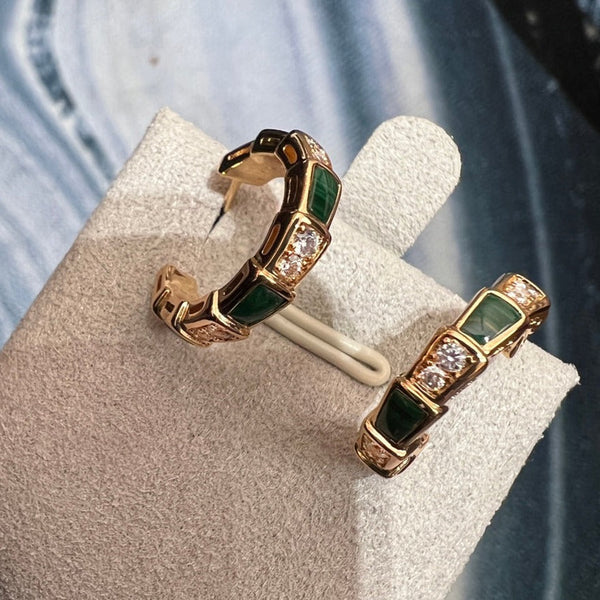 ORECCHINI SERPENTI IN MALACHITE E ORO ROSA
