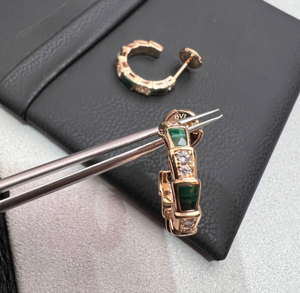 ORECCHINI SERPENTI IN MALACHITE E ORO ROSA