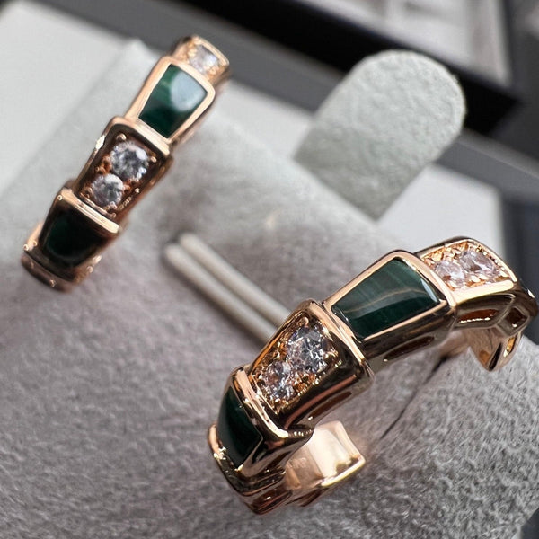 ORECCHINI SERPENTI IN MALACHITE E ORO ROSA
